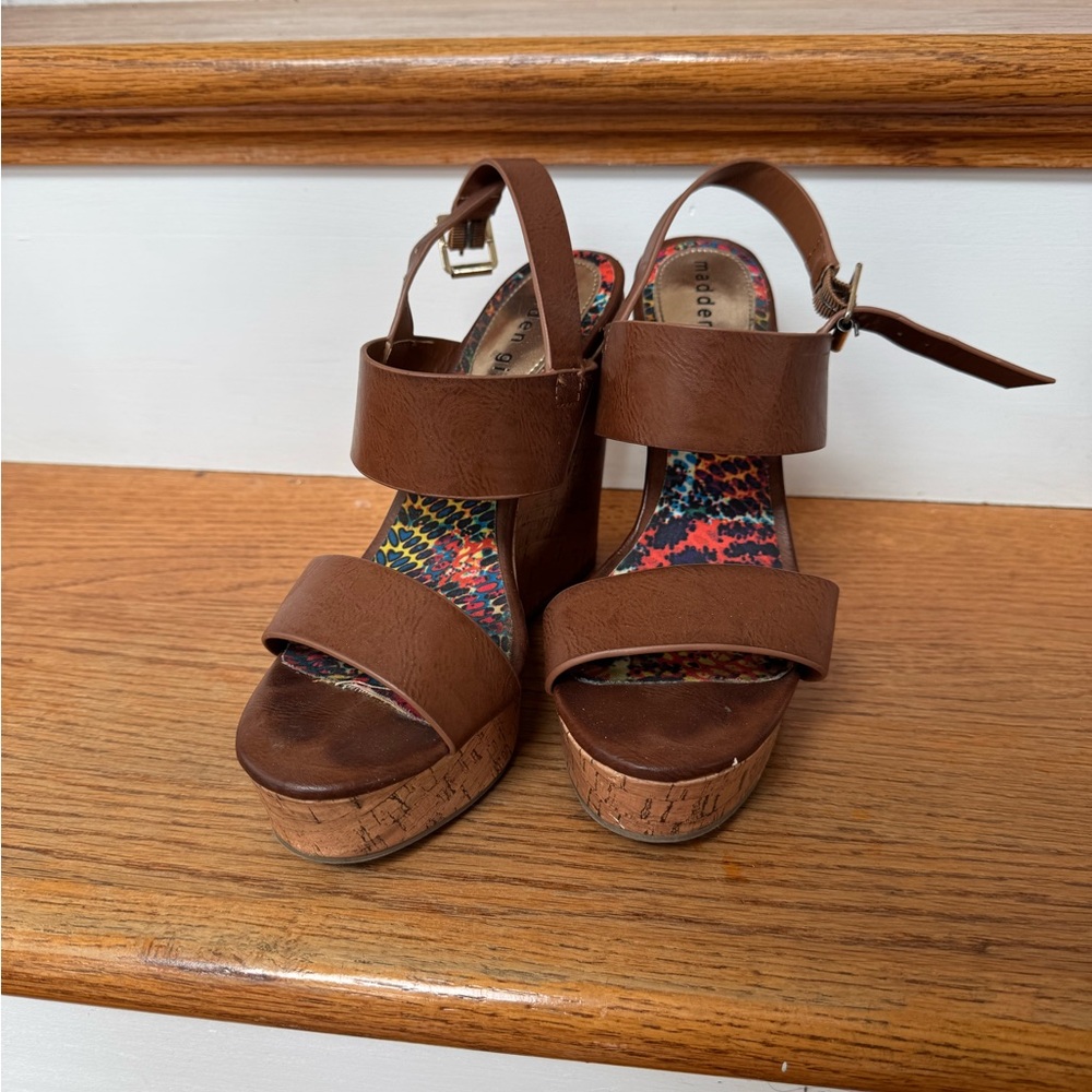 Madden Girl Brown Cork Platform Wedge Sandals